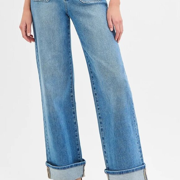 RISEN Full Size Elastic Band‎ Mid Rise Wide Front Patch Pocket Cuff Jeans Plus - Picture 3 of 7